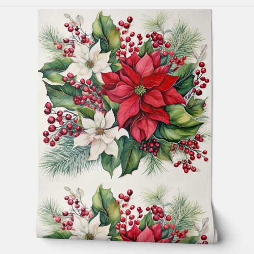 Vintage Christmas Flowers Botanical Wallpaper