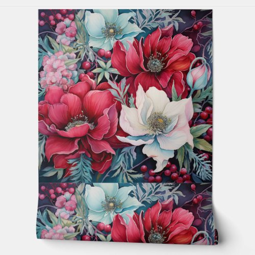 Vintage Christmas Flowers Botanical Wallpaper