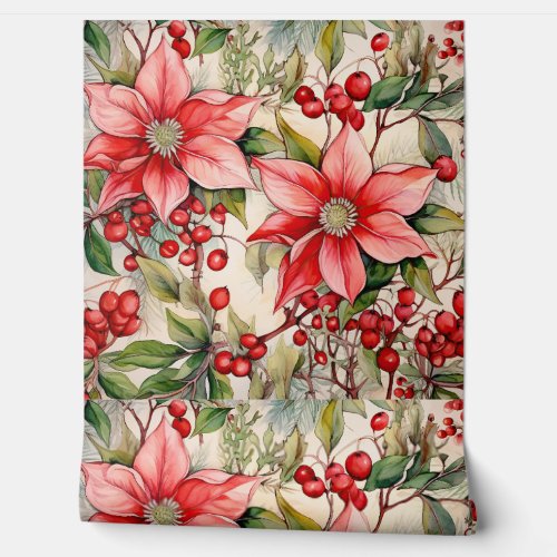 Vintage Christmas Flowers Botanical Wallpaper