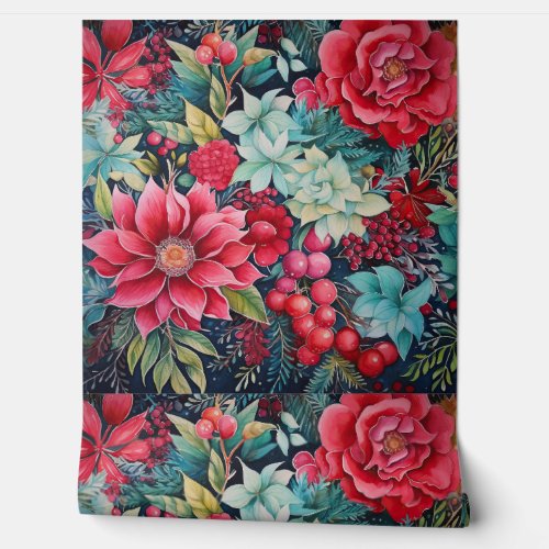 Vintage Christmas Flowers Botanical Wallpaper