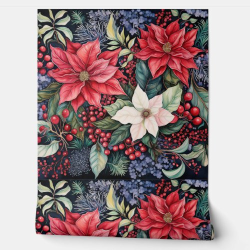 Vintage Christmas Flowers Botanical Wallpaper