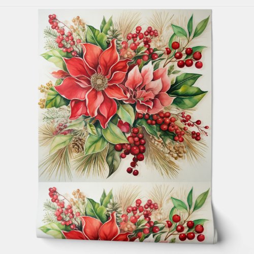 Vintage Christmas Flowers Botanical Wallpaper