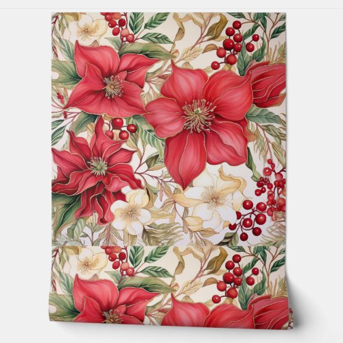 Vintage Christmas Flowers Botanical Wallpaper