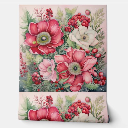 Vintage Christmas Flowers Botanical Wallpaper