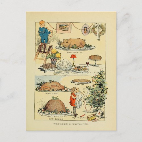 Vintage Christmas Foods from Antique Cookbook Postcard