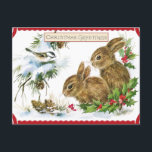 Vintage Christmas Forest Bunnies and Bird Nature  Holiday Postcard<br><div class="desc">Christmas nature illustration</div>