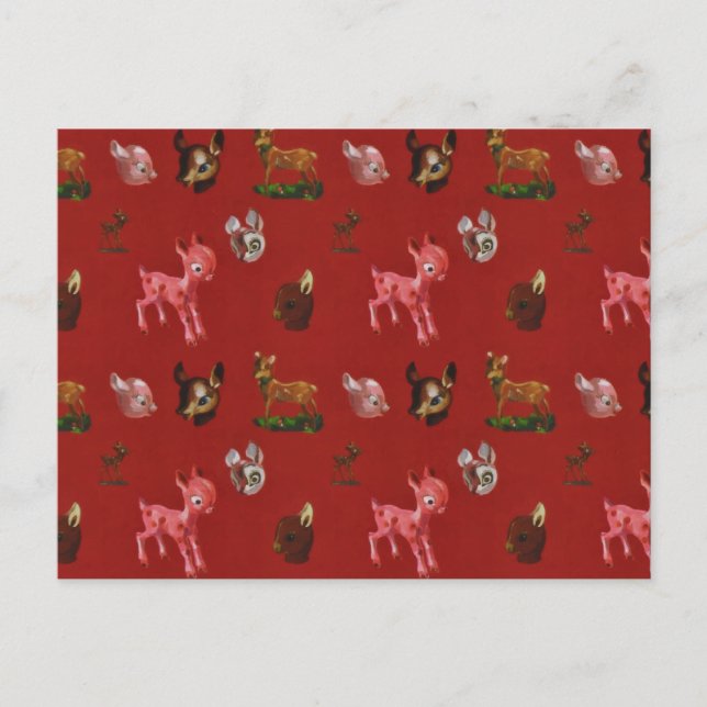 Vintage Christmas Forest Woodland Pink Deer Postcard (Front)