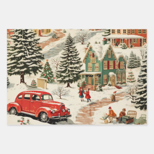 Vintage Christmas Forest Wrapping Paper Sheets