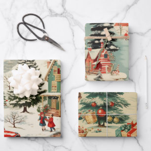 Vintage Christmas Forest  Wrapping Paper Sheets