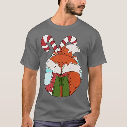 Vintage Christmas Fox toon Winter Fox Winter Anima T_Shirt