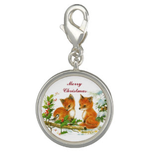 Vintage Christmas Foxes Charm