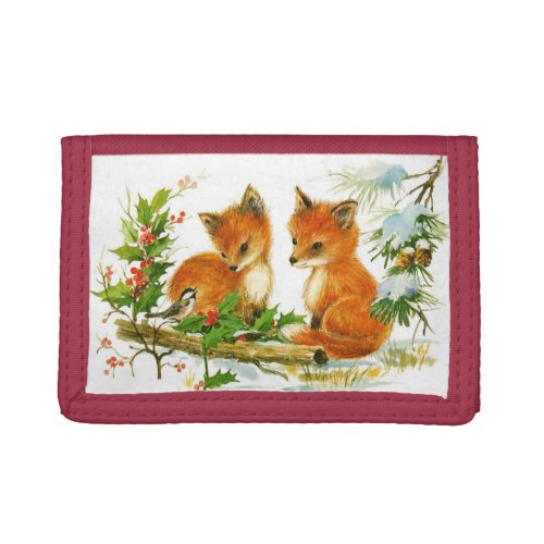 Vintage Christmas Foxes Tri_fold Wallet