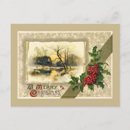 Vintage Christmas Framed winter scene Holiday Postcard