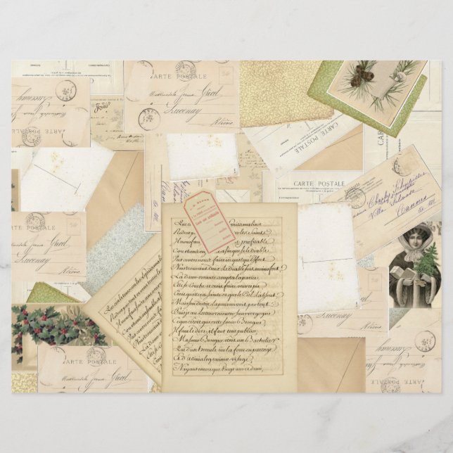 Vintage Christmas French Paper Ephemera Collage (Front)
