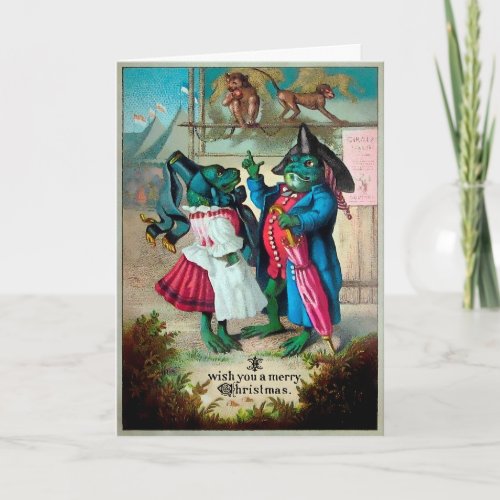 Vintage Christmas Frogs Holiday Card