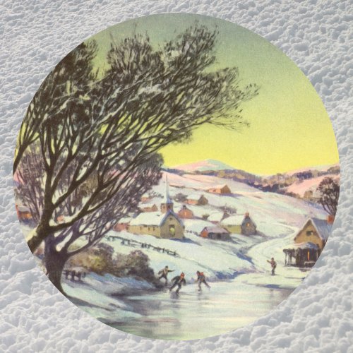 Vintage Christmas  Frozen Lake with Ice Skaters Classic Round Sticker