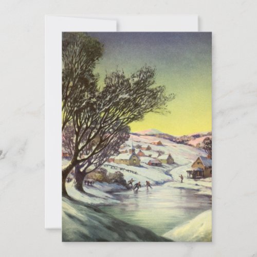 Vintage Christmas  Frozen Lake with Ice Skaters Holiday Card