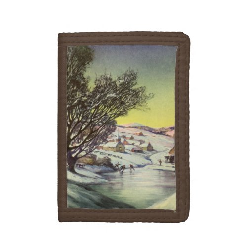 Vintage Christmas  Frozen Lake with Ice Skaters Tri_fold Wallet