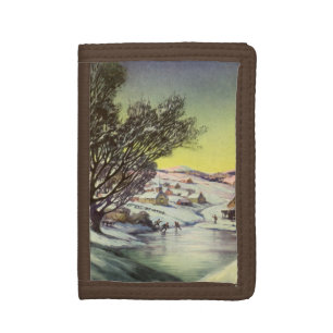 Vintage Christmas, Frozen Lake with Ice Skaters Trifold Wallet