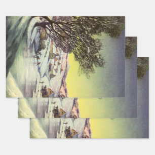 Vintage Christmas, Frozen Lake with Ice Skaters Wrapping Paper Sheets