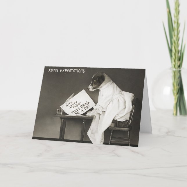 Vintage Christmas Funny Dog Holiday Card (Front)