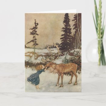 Vintage Christmas  Gerda And The Reindeer By Dulac Holiday Card by YesterdayCafe at Zazzle