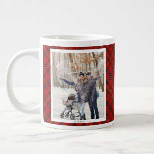 Vintage Christmas Gift 2 Photo Trendy Red Plaid Giant Coffee Mug