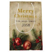 Vintage Christmas Gift Bag – Elegant Gold Holiday