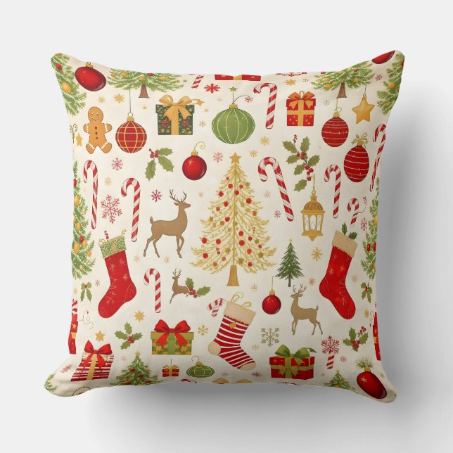 Vintage Christmas Gift & Candy Throw Pillow (Front)