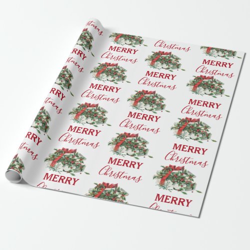 Vintage Christmas Gift Holiday Holly Berries  Wrapping Paper
