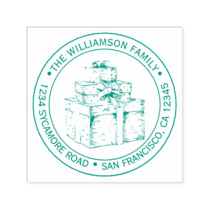 Vintage Christmas Gift Image Round Return Address Self-inking Stamp