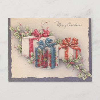 Vintage Christmas Gifts Holiday Postcard by Cards_Galore at Zazzle