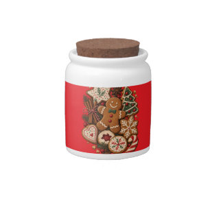 Vintage Christmas Gingerbread Cookies & Holiday Candy Jar