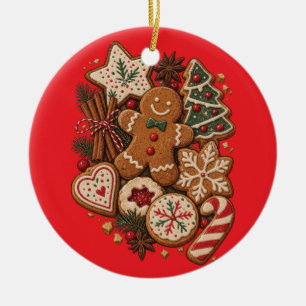 Vintage Christmas Gingerbread Cookies & Holiday Ceramic Ornament