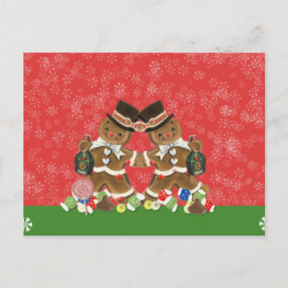 Vintage Christmas Gingerbread Men Hats & Bottlle Holiday Postcard