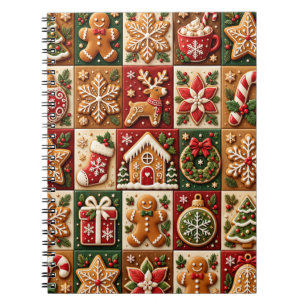 Vintage Christmas Gingerbread Patchwork Holiday Pa Notebook