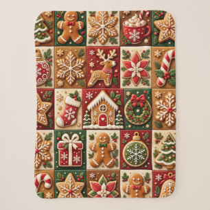Vintage Christmas Gingerbread Patchwork Holiday Pa Sherpa Blanket