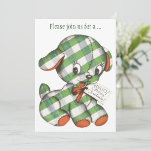 Vintage Christmas Gingham Puppy Party Invitation
