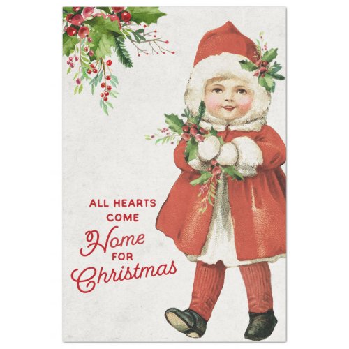 Vintage Christmas Girl and Greenery Decoupage Tissue Paper