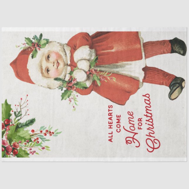 Vintage Christmas Girl and Greenery Decoupage Tissue Paper (Front)