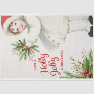 Vintage Christmas Girl and Holly Decoupage Tissue Paper