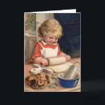 Vintage Christmas Girl Baker Greeting or Note Card<br><div class="desc">Vintage / Retro Christmas card.  Adorable little girl doing her Christmas baking!</div>
