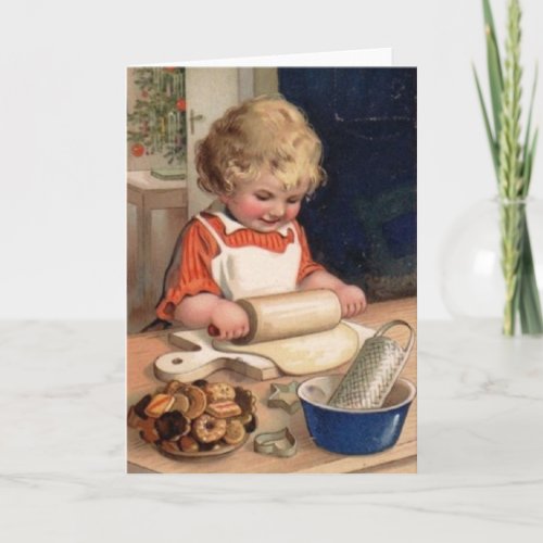 Vintage Christmas Girl Baker Greeting or Note Card
