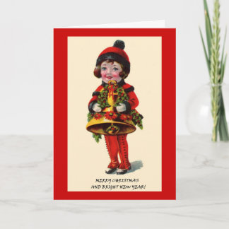 Vintage Christmas Girl Bell Custom Names Quote Holiday Card