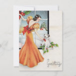 Vintage Christmas Girl By Window With Dog Holiday Card<br><div class="desc">Vintage Christmas Girl By A Window With Her Dog.</div>
