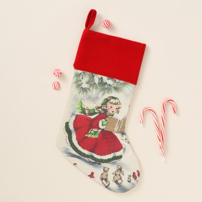 Vintage Christmas Girl Christmas Stocking (Front)
