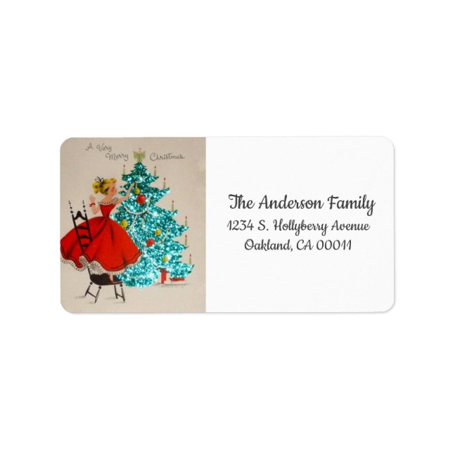 Vintage Christmas Girl Decorating Label (Front)