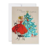 Vintage Christmas Girl Decorating Tree Holiday Card Vintage Christmas Girl Decorating Tree Holiday Card