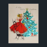 Vintage Christmas Girl Decorating Tree Holiday Postcard<br><div class="desc">Vintage Christmas Girl Decorating Tree.</div>