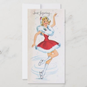 Vintage Christmas Girl Figure Skating Holiday Card